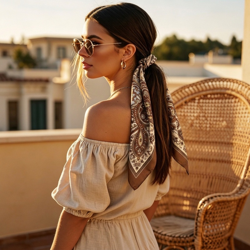 وشاح ساتان فاخر مربع الشكل بنق - مراجعة Luxury Bags And Accessories وسعره